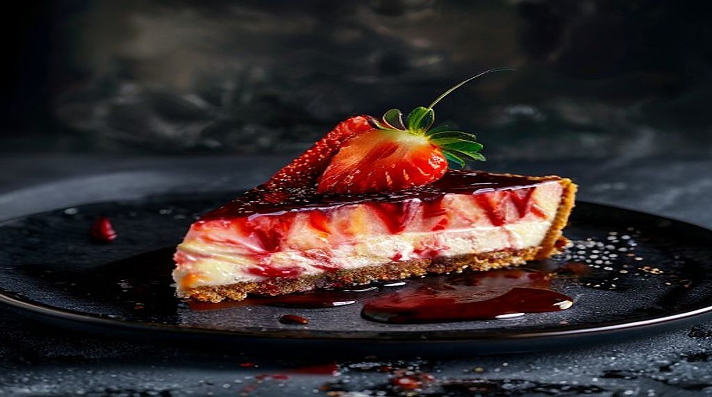 New York cheesecake with strawberries