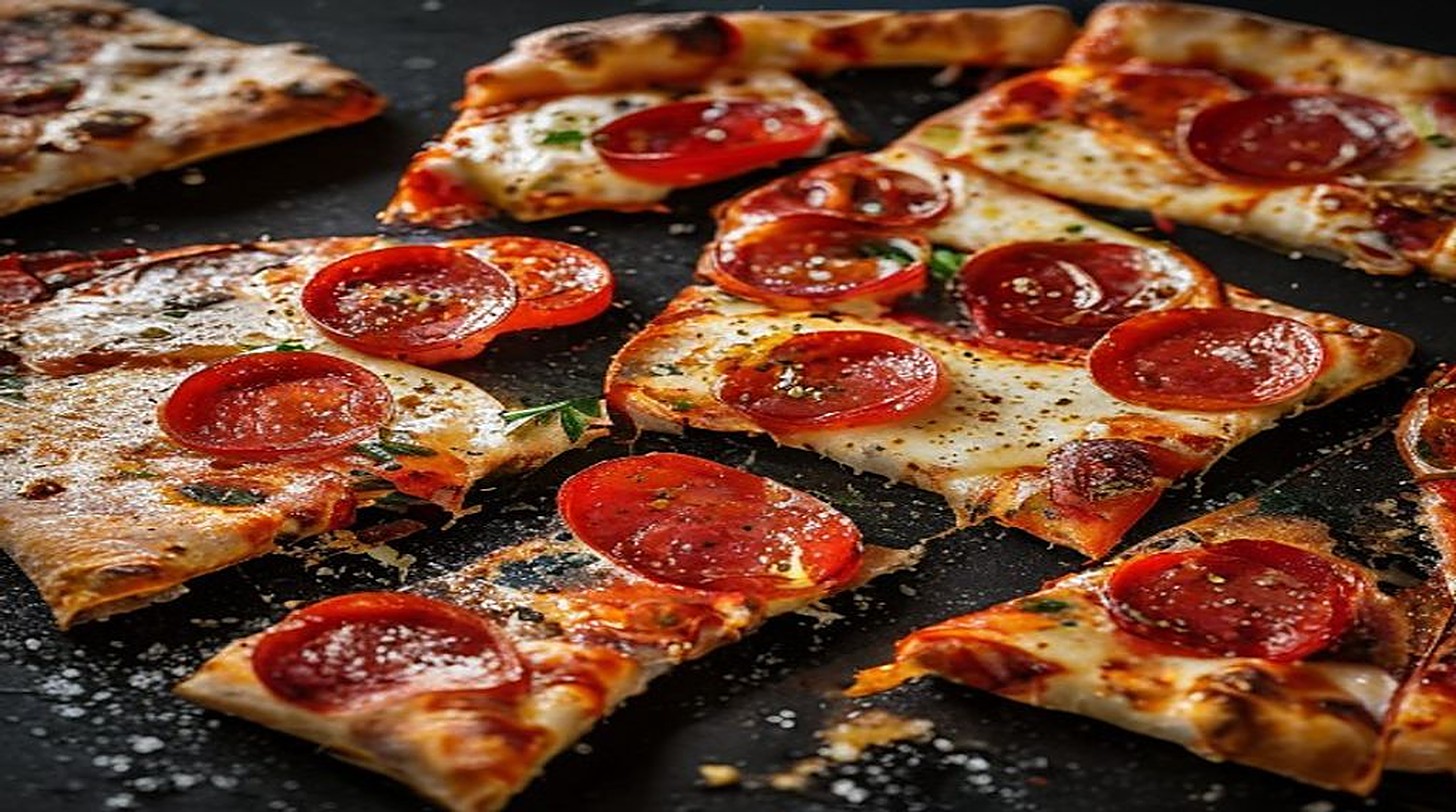 New York style pepperoni pizza with blistered crust
